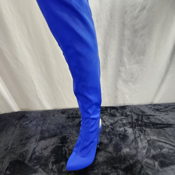 Privileged Royal Blue Over The Knee Lycra Stretch Boots - Picture 10 of 10